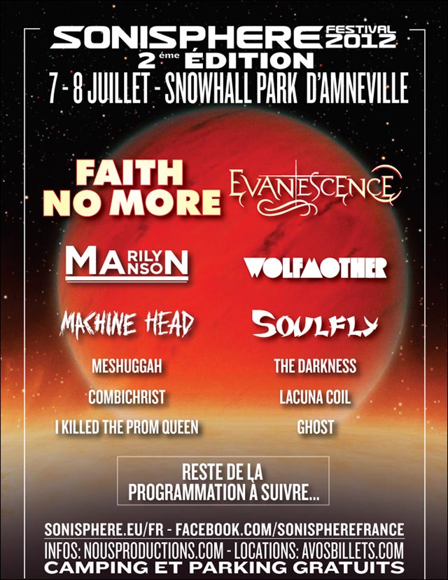 Sonisphere Festival 2012 En France Avec Faith No More, Evanescence ...